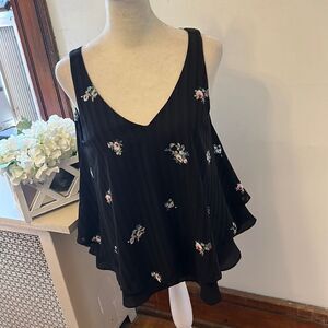 Metaphor black floral V front and back sleeveless blouse Size M EUC